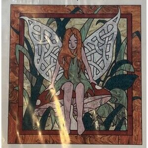 Celtic Crosswords Faerie Quilted Wall Hanging 24x25 Red Mushroom Fairy OOP